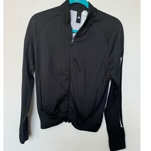 Adidas 3 Stripe Jersey Knit Full Zip Bomber Track Jacket Black Women's Size XS